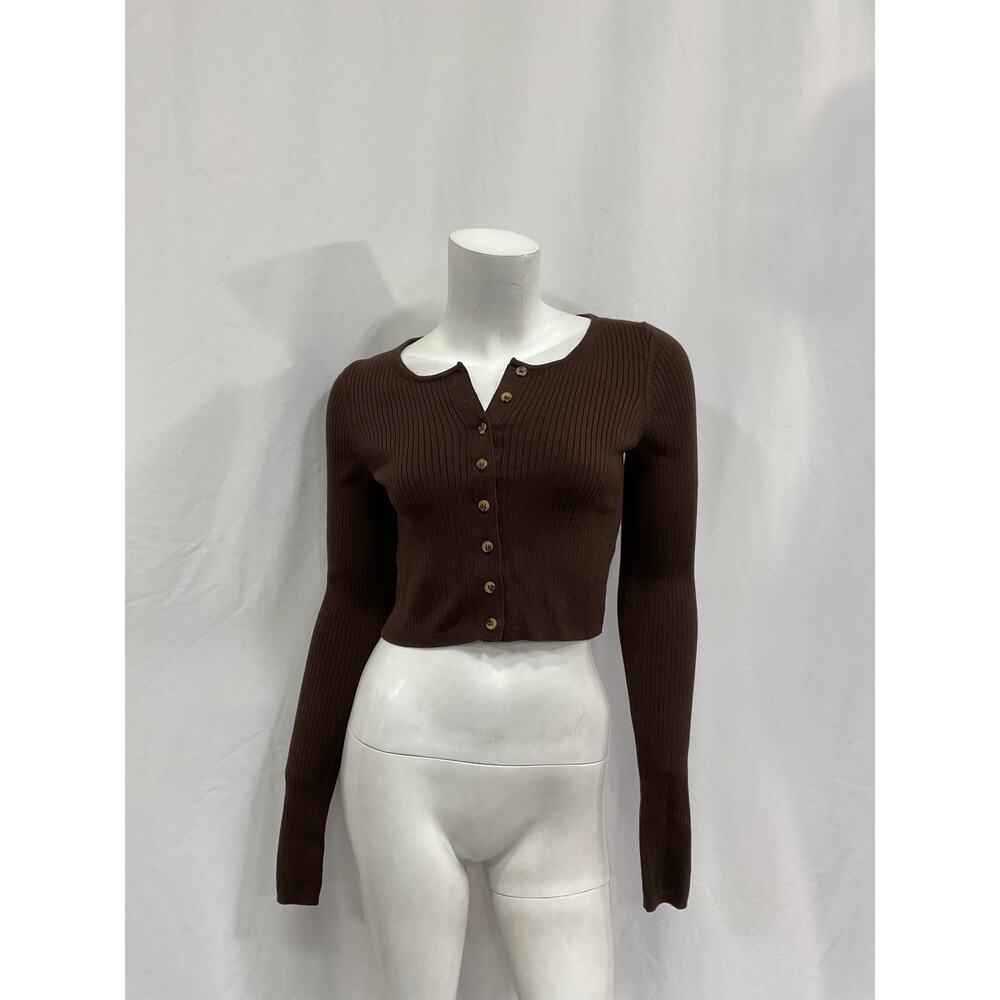 Helsa Brown Ribbed Button-Up Cardigan - Picture 2 of 5